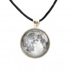 Moon necklace pendant with glass cabochon